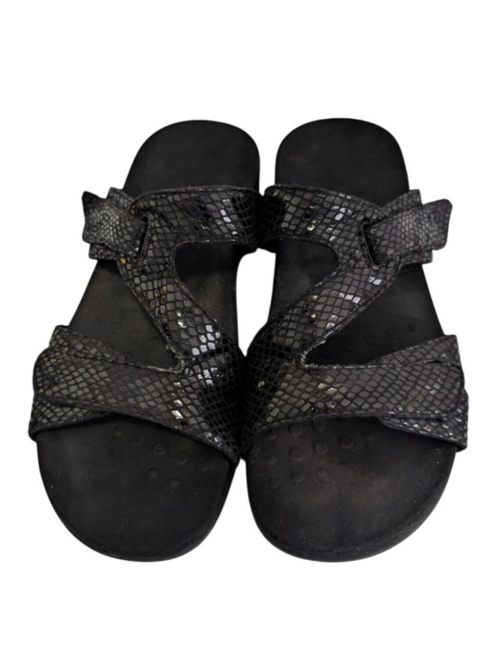 Vionic Lauren Black Snake Z-Strap Slide Sandal Orthotic Adjustable Strap Size 7